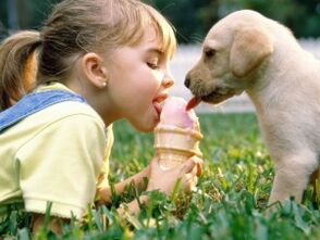 dievča zje zmrzlinu so psom a nakazí sa parazitmi